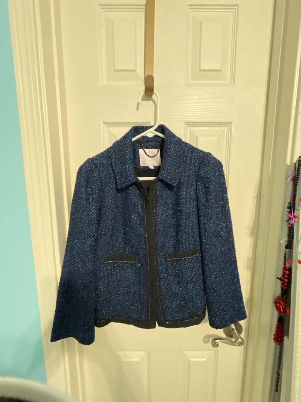 Rebecca Taylor Women's Blue Tweed Bouclé Blazer Jacket, Size 6
